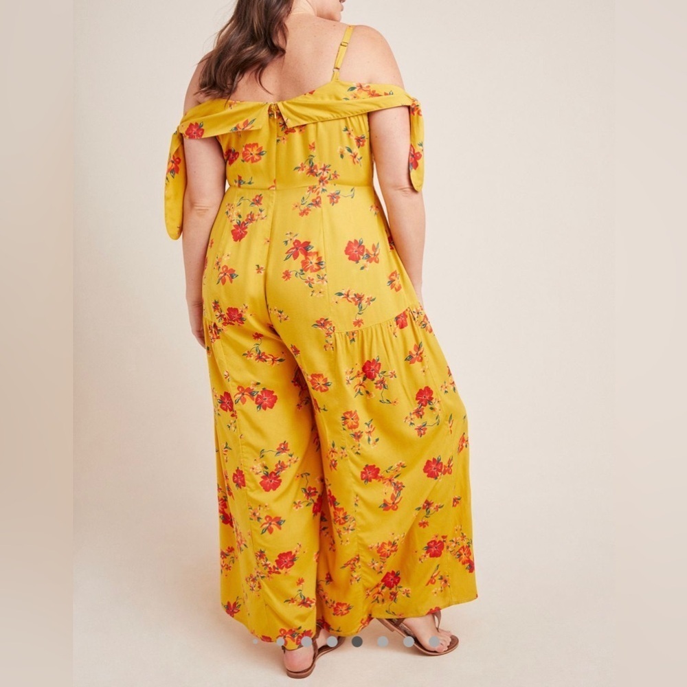 Anthropologie yellow floral jumpsuit EUC - Picture 2 of 5